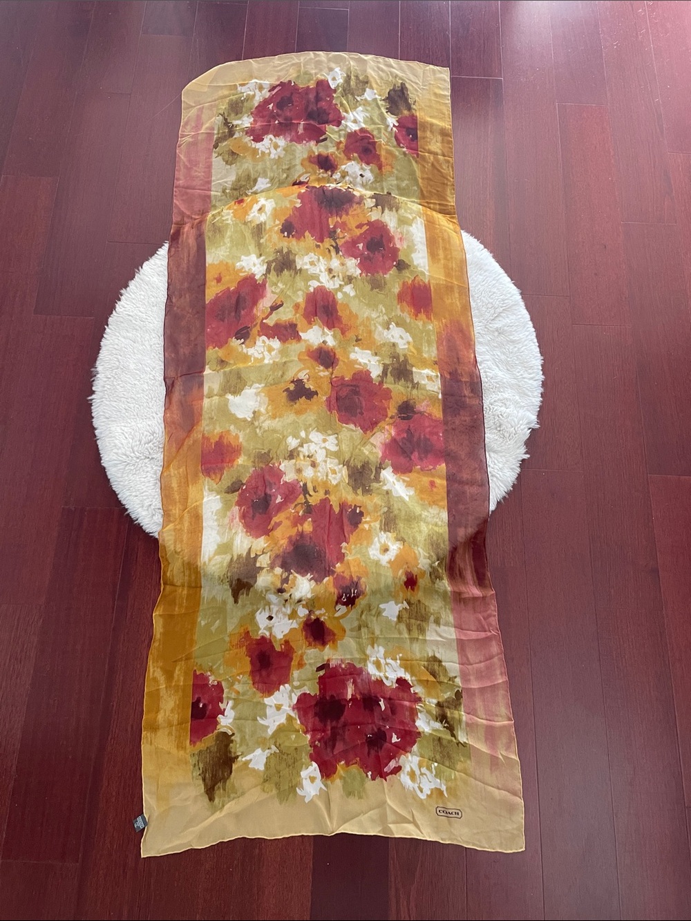 Extra Large COACH 100% SILK Floral Scarf - Picture 8 of 9